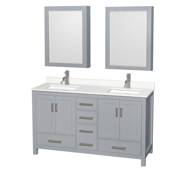 Wyndham Collection WCS141460DGYWQUNSMED Sheffield 60" Free Standing Double Basin Vanity