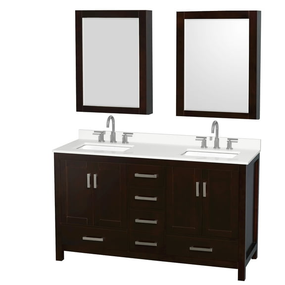 Wyndham Collection Wcs141460d-Qtz-Us3med Sheffield 60" Free Standing Double Basin Vanity