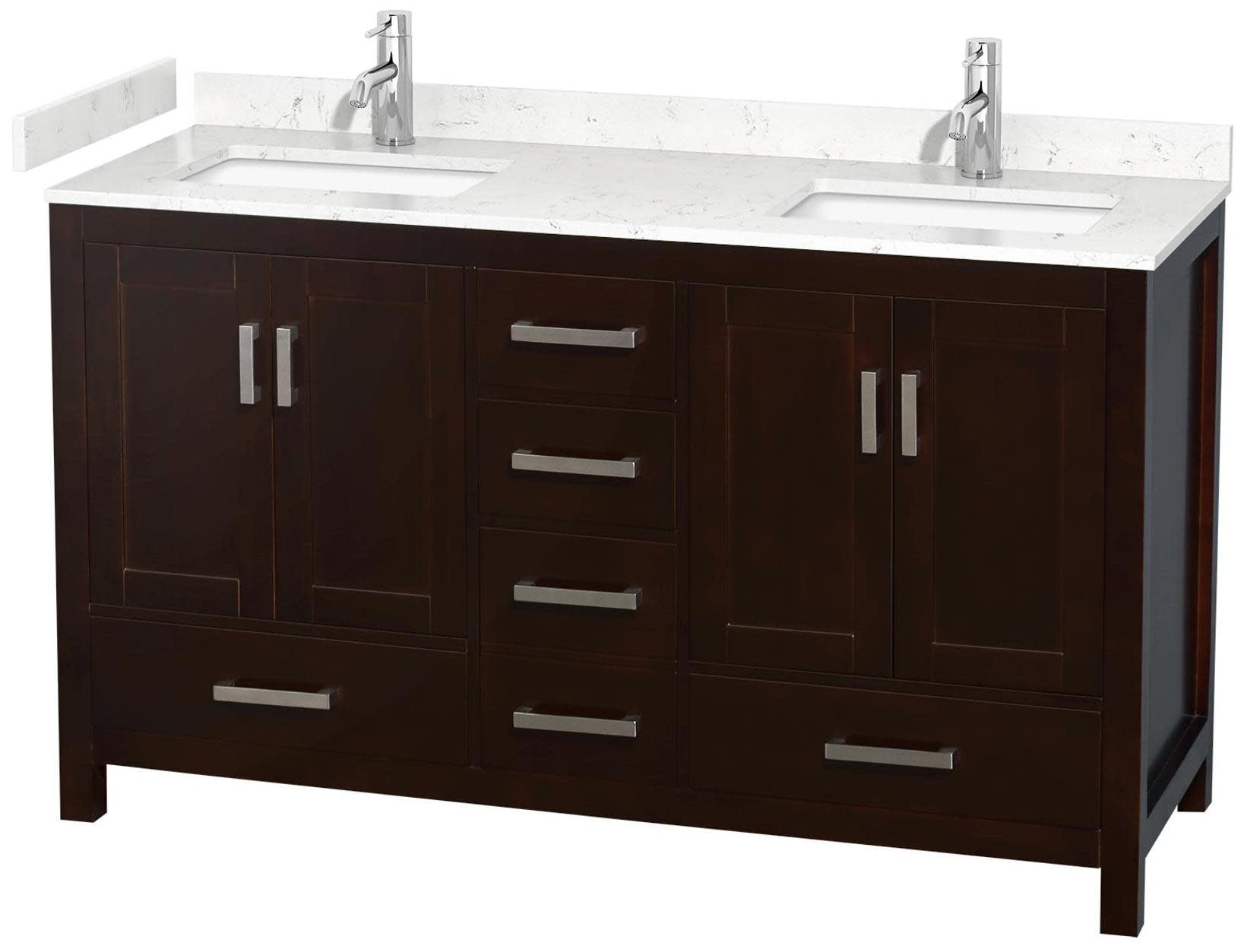 Sheffield 60" Espresso Double Bathroom Vanity with Marble Top