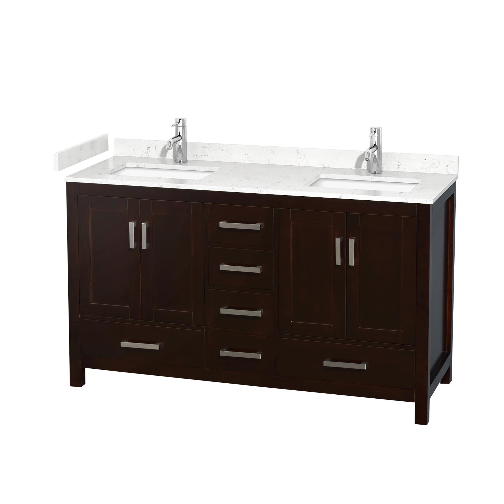 Sheffield 60" Espresso Double Bathroom Vanity with Marble Top