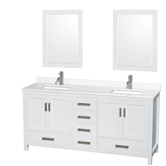 Wyndham Collection WCS141472DWHWQUNSM24 Sheffield 72" Free Standing Double Basin Vanity