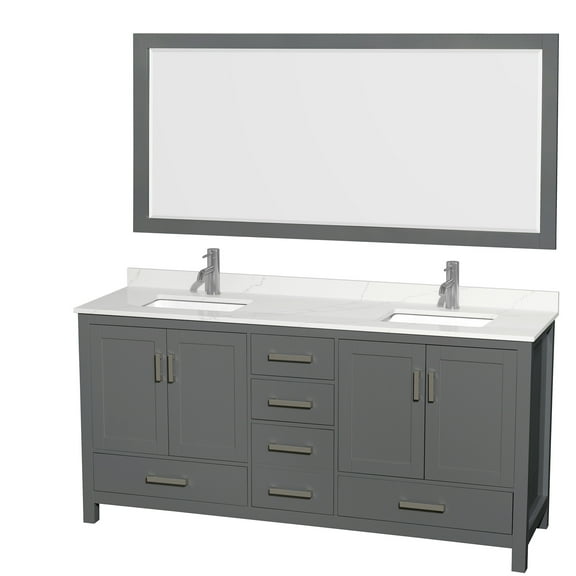Wyndham Collection Wcs141472d-Qtz-Unsm70 Sheffield 72" Free Standing Double Basin Vanity
