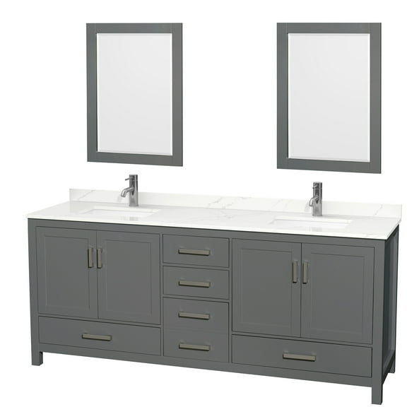 Wyndham Collection Wcs141480d-Qtz-Unsm24 Sheffield 80" Free Standing Double Basin Vanity