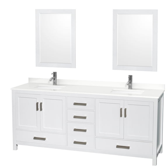 Wyndham Collection WCS141480DWHWQUNSM24 Sheffield 80" Free Standing Double Basin Vanity