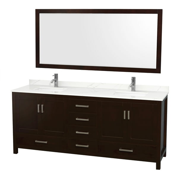 Wyndham Collection Wcs141480d-Qtz-Unsm70 Sheffield 80" Free Standing Double Basin Vanity