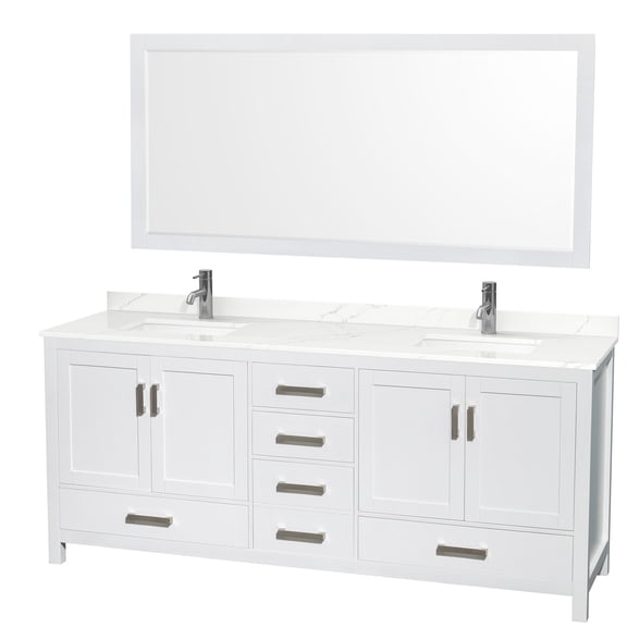 Wyndham Collection Wcs141480d-Qtz-Unsm70 Sheffield 80" Free Standing Double Basin Vanity