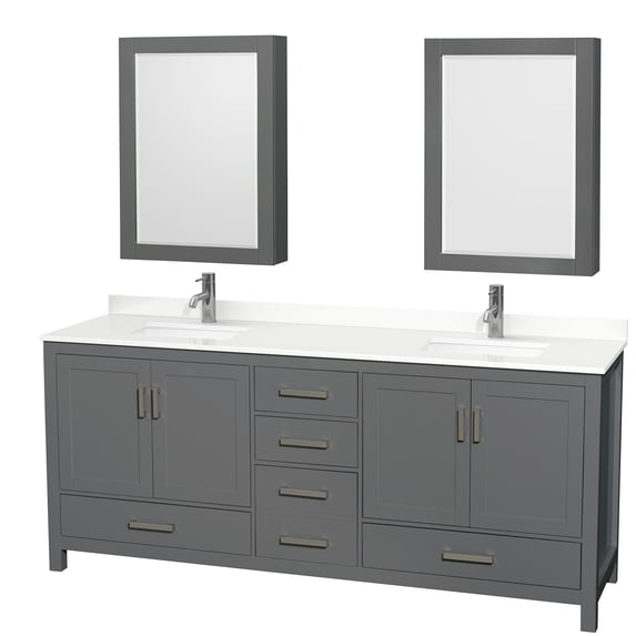 Wyndham Collection WCS141480DKGWQUNSMED Sheffield 80" Free Standing Double Basin Vanity