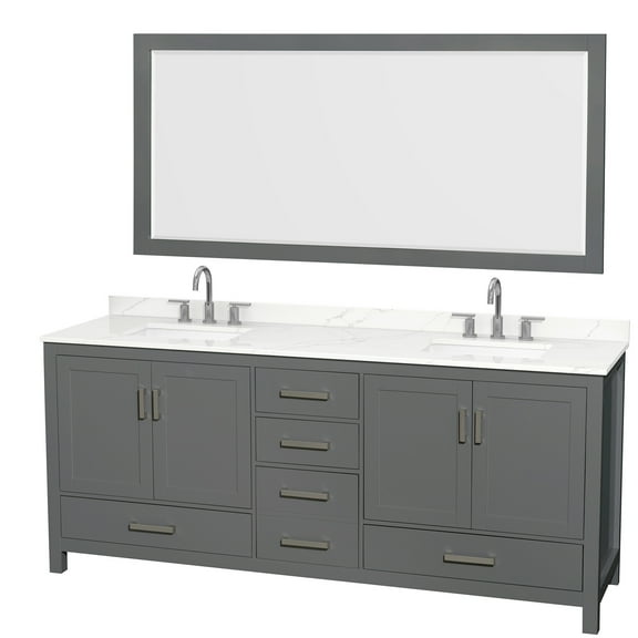 Wyndham Collection Wcs141480d-Qtz-Us3m70 Sheffield 80" Free Standing Double Basin Vanity