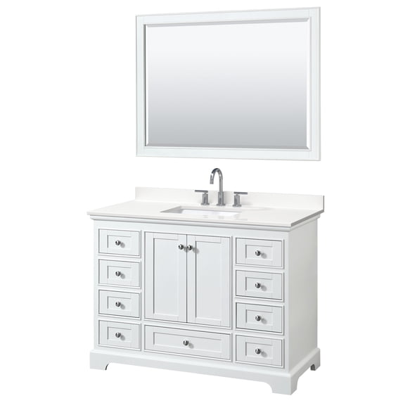 Wyndham Collection WCS202048SWHWQUS3M46 Deborah 48" Free Standing Single Basin Vanity Set