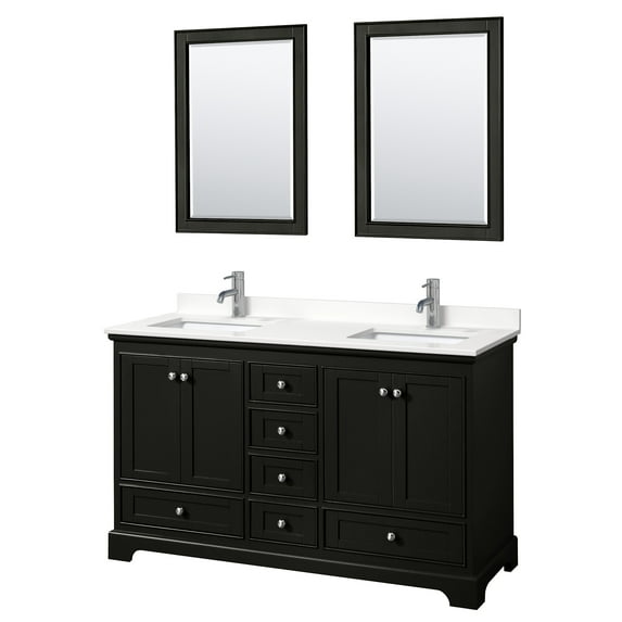 Wyndham Collection WCS202060DDEWQUNSM24 Deborah 60" Free Standing Double Basin Vanity Set