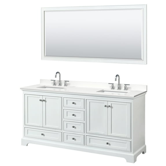 Wyndham Collection WCS202072DWHWQUS3M70 Deborah 72" Free Standing Double Basin Vanity Set