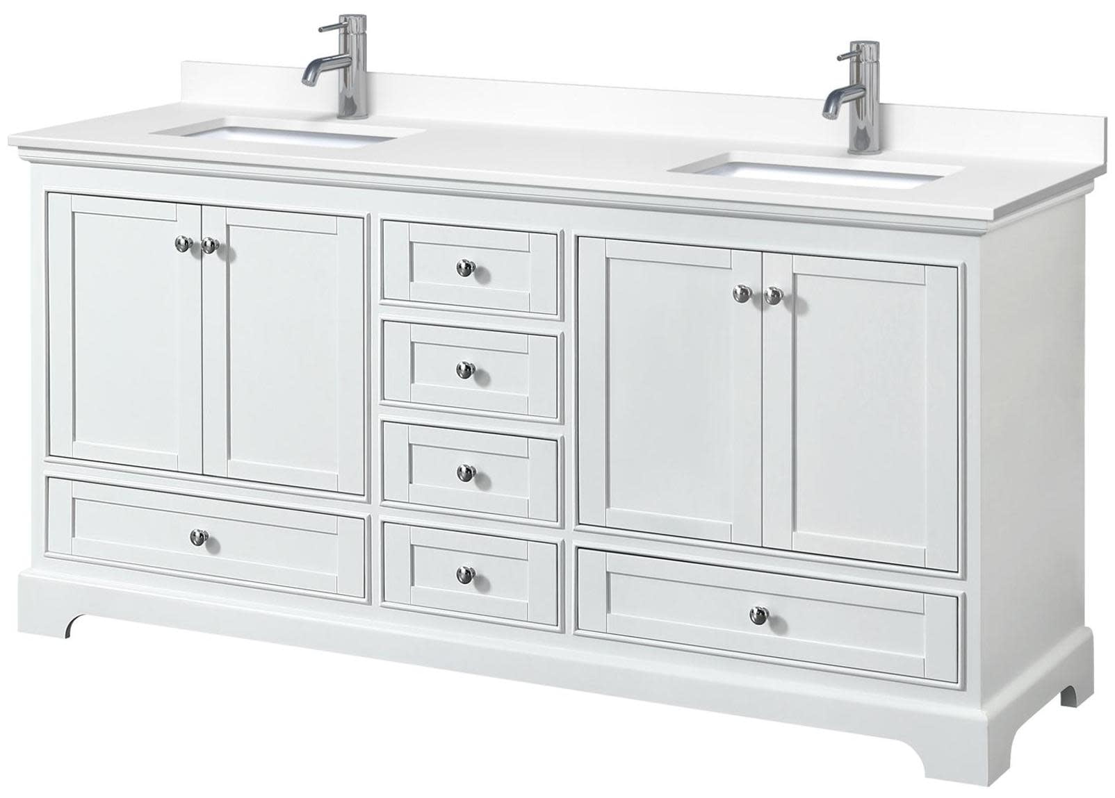 Deborah Contemporary 72'' White Double Freestanding Bathroom Vanity with Marble Top