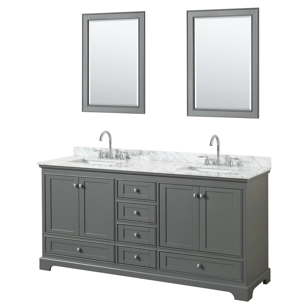 Deborah 72" Dark Gray Double Vanity with White Carrara Marble Top