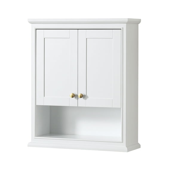 Deborah Over-the-Toilet Bathroom Wall-Mounted Storage Cabinet in White with Brushed Gold Trim