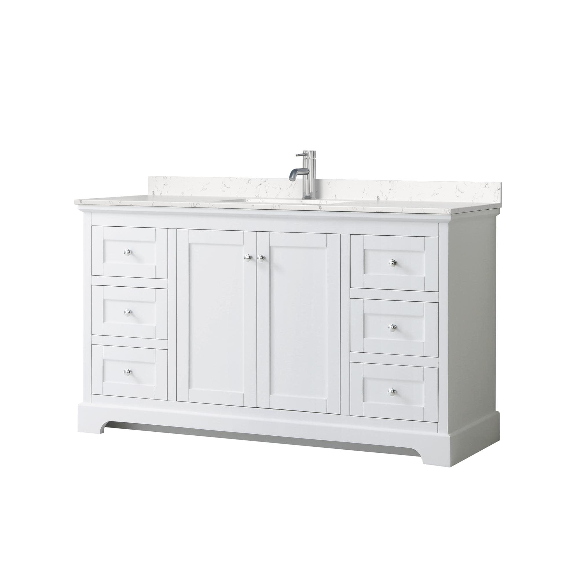 Avery 60" White Single Vanity with Carrara Marble Top