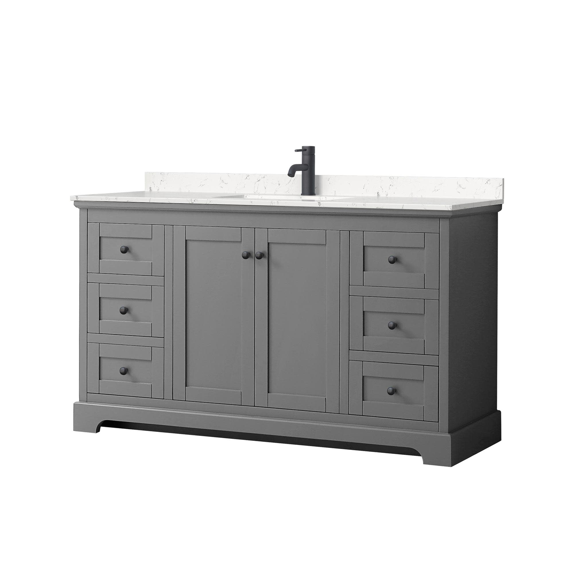 Avery 60'' Dark Gray Freestanding Bathroom Vanity with Marble Top