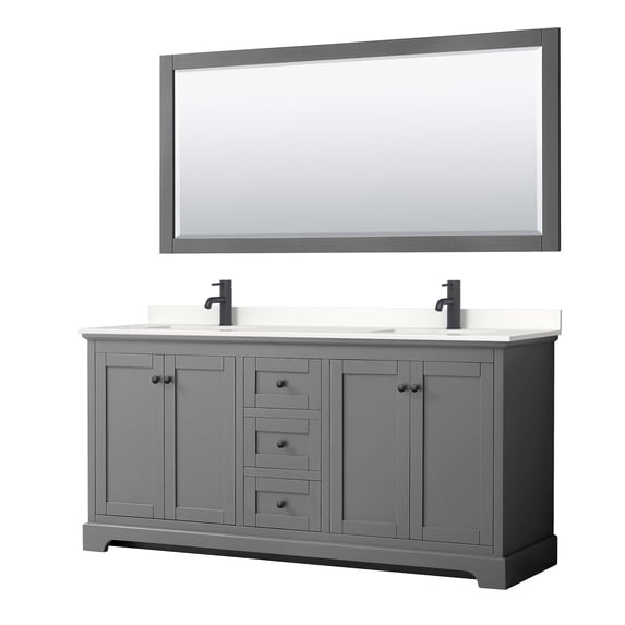 Wyndham Collection WCV232372DGBWQUNSM70 Avery 72" Free Standing Double Basin Vanity Set -