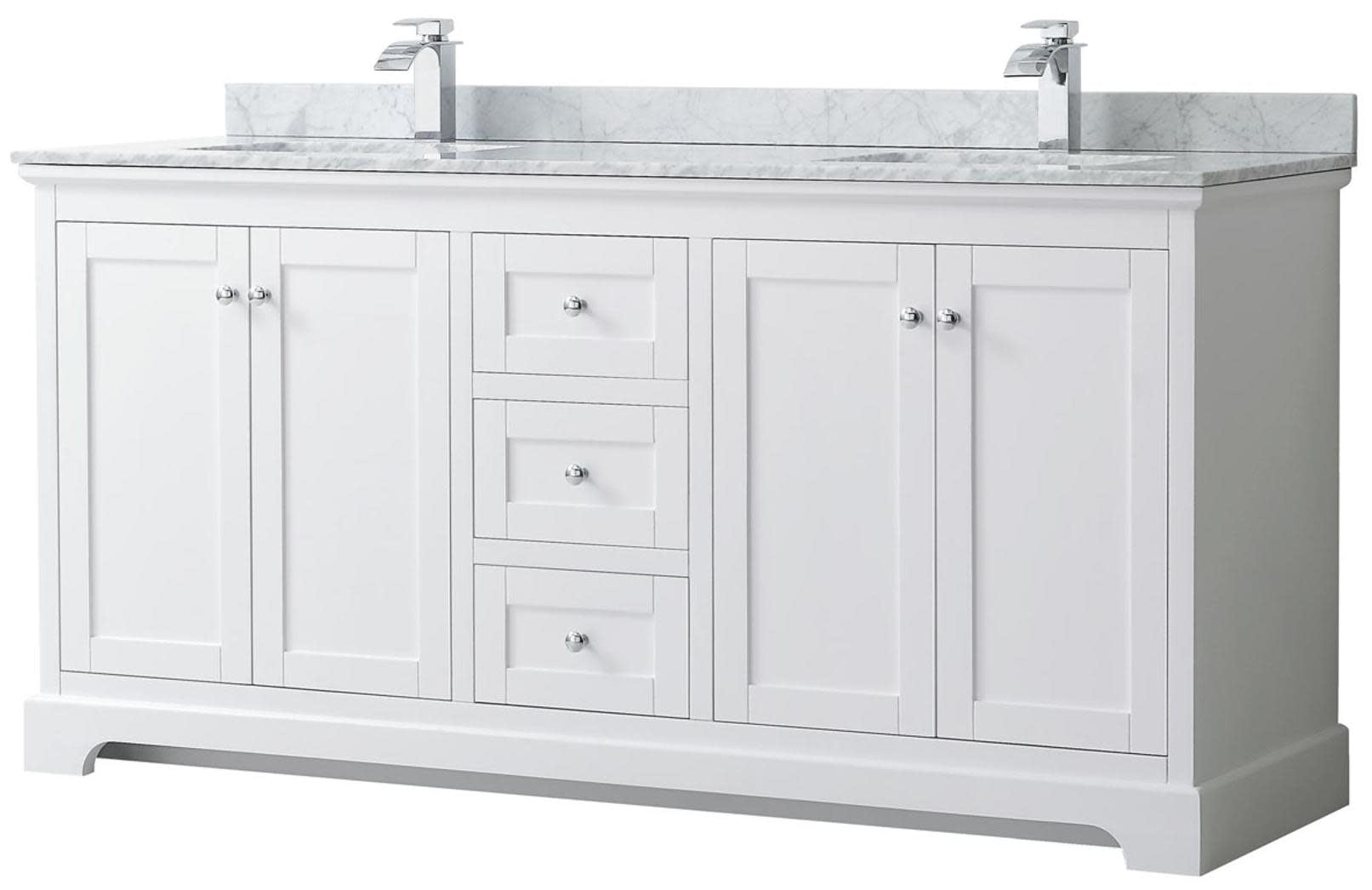 Avery 72'' White Double Freestanding Bathroom Vanity with Marble Top
