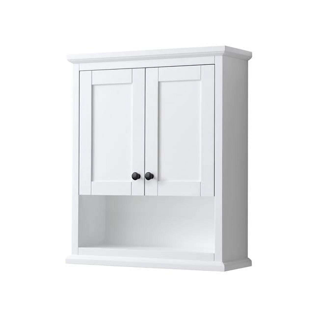 Avery 30" White Wood Wall-Mounted Bathroom Cabinet with Matte Black Hardware