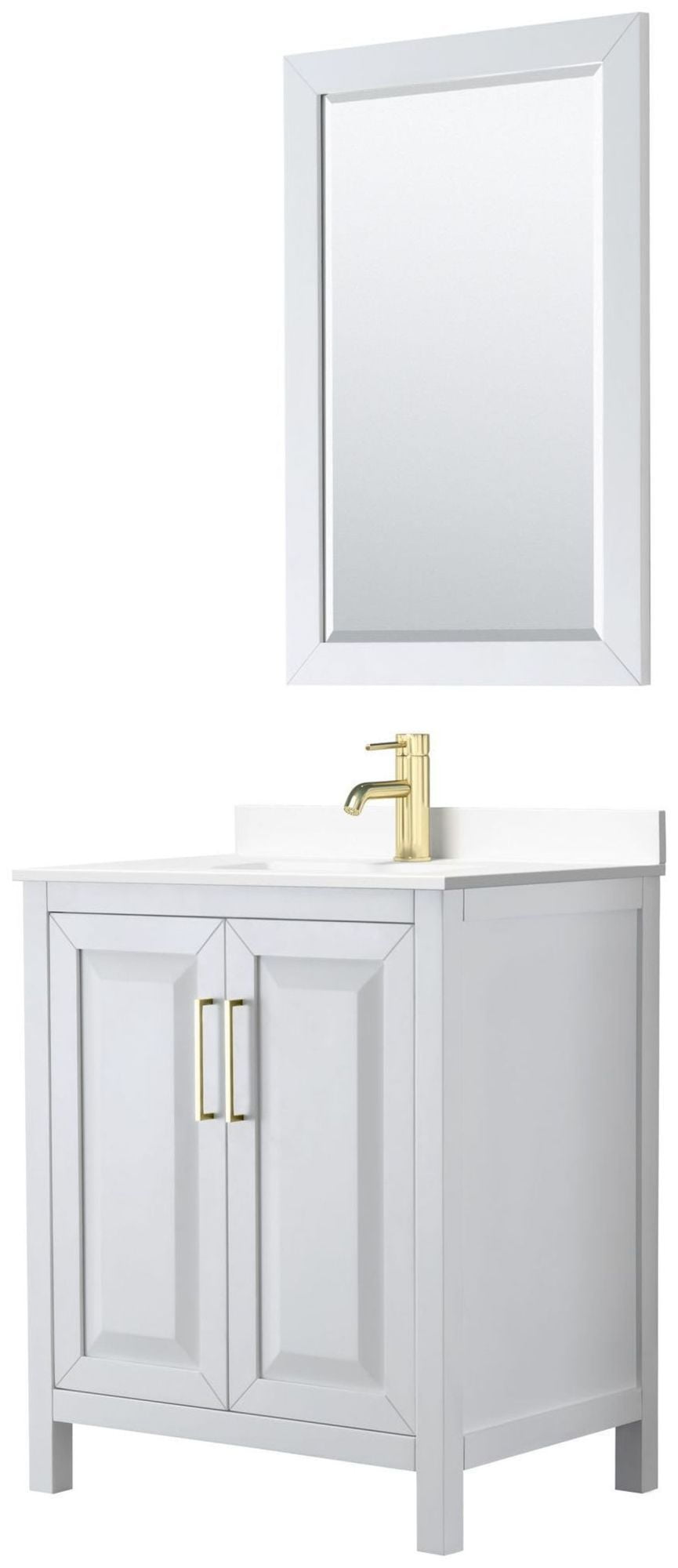 Daria 30" White Freestanding Vanity with Cultured Marble Top and Gold Trim