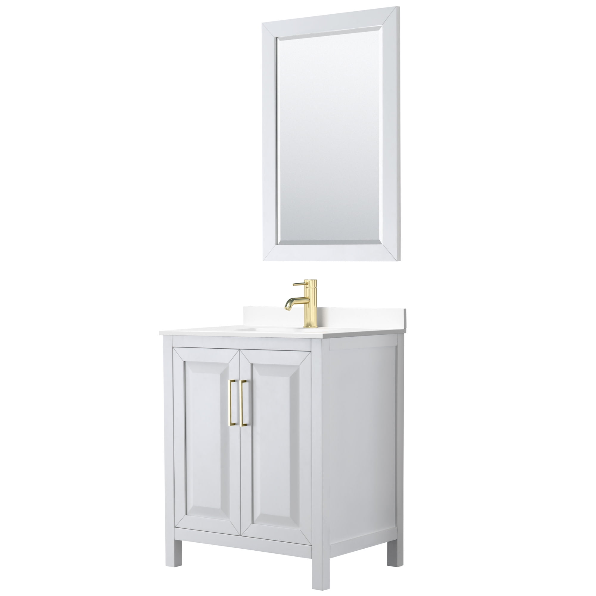 Daria 30" White Freestanding Vanity with Cultured Marble Top and Gold Trim
