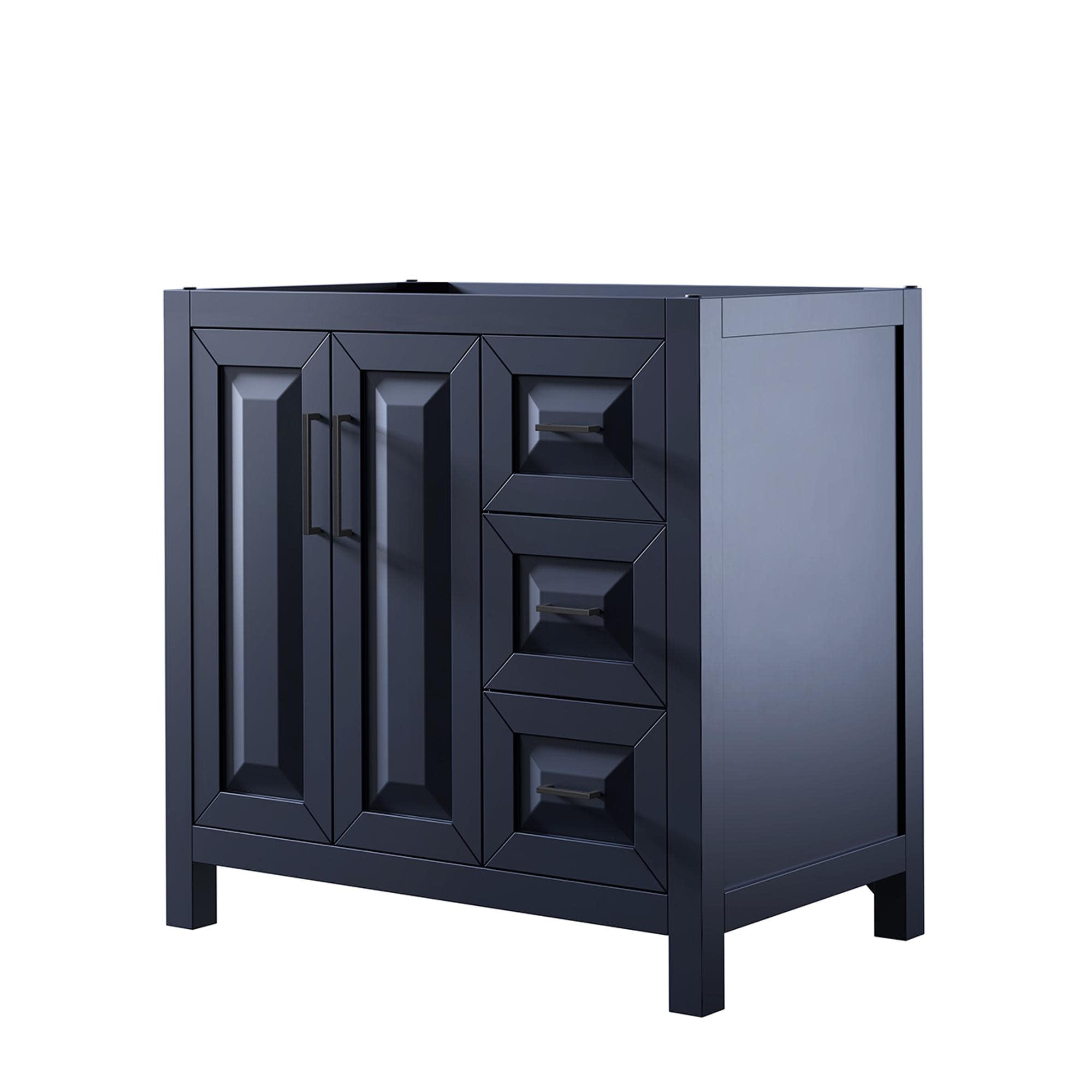 Daria Dark Blue 35" Free Standing Vanity Cabinet with Matte Black Trim