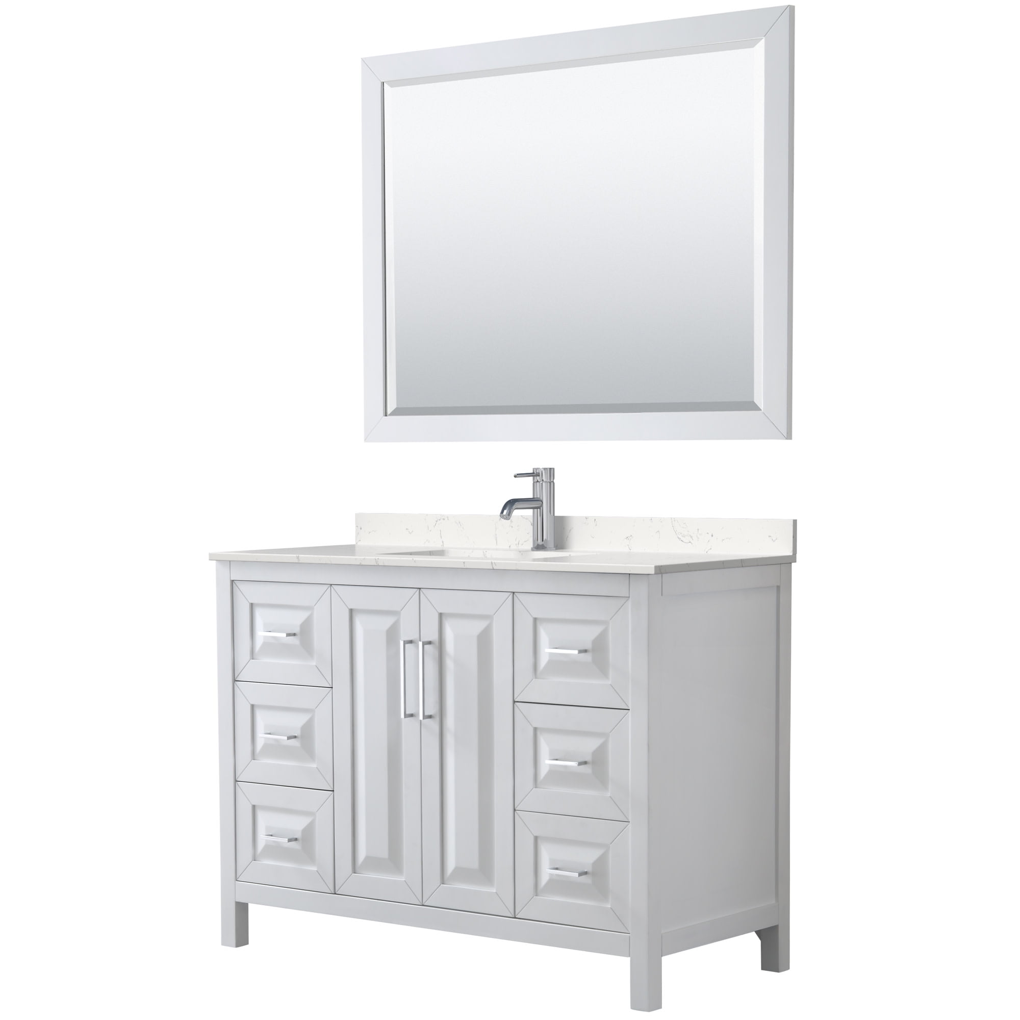 Daria 48" White Freestanding Single Vanity with Carrara Marble Top
