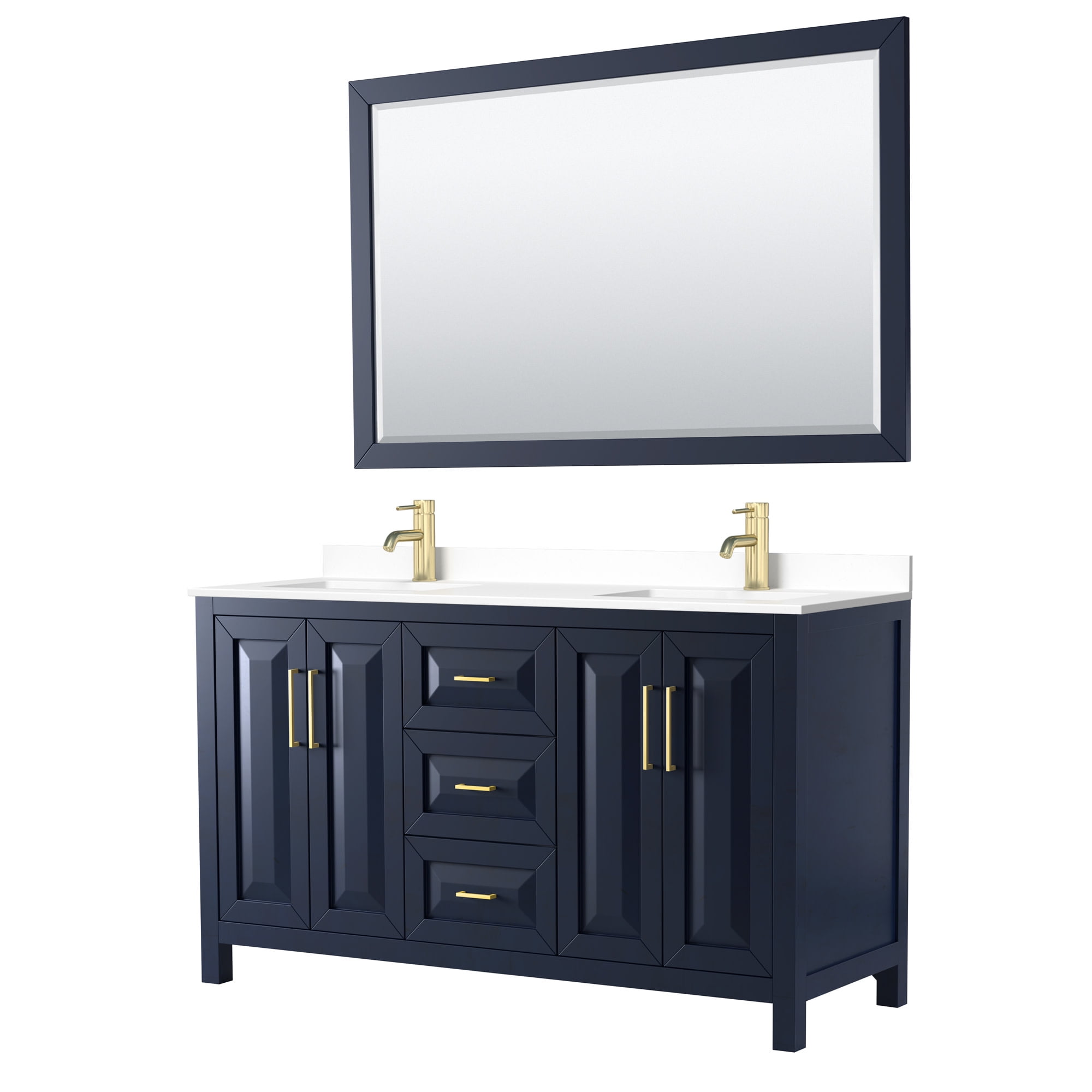 Daria 60" Dark Blue Cultured Marble Double Vanity Set