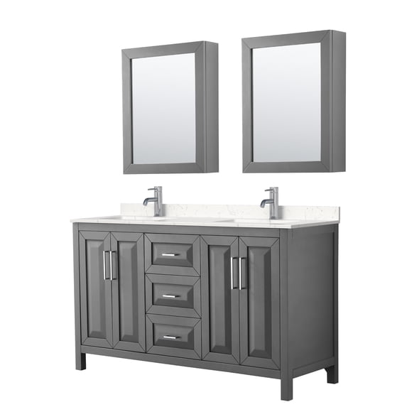 Wyndham Collection WCV252560DKGC2UNSMED Daria 60" Free Standing Double Basin Vanity Set -