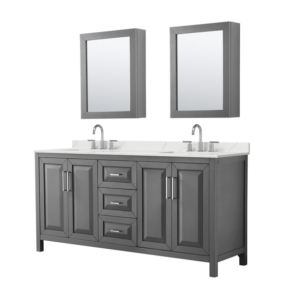 Wyndham Collection Wcv252572d-Qtz-Us3med Daria 72" Free Standing Double Basin Vanity Set -