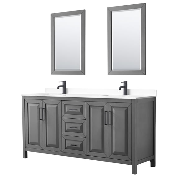 Wyndham Collection WCV252572DGBWCUNSM24 Daria 72" Free Standing Double Basin Vanity Set -