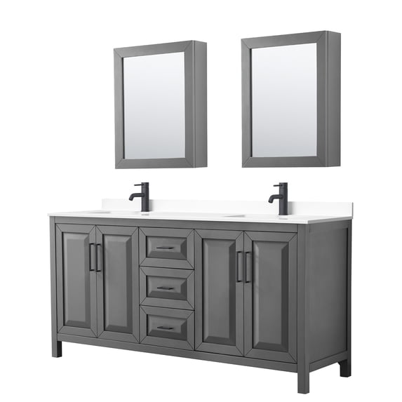 Wyndham Collection WCV252572DGBWCUNSMED Daria 72" Free Standing Double Basin Vanity Set -
