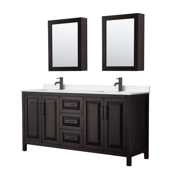 Wyndham Collection WCV252572DEBWQUNSMED Daria 72" Free Standing Double Basin Vanity Set -
