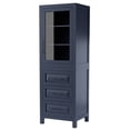thumbnail image 1 of Daria Linen Tower in Dark Blue with Matte Black Trim, Shelved Cabinet Storage, and 3 Drawers, 1 of 3