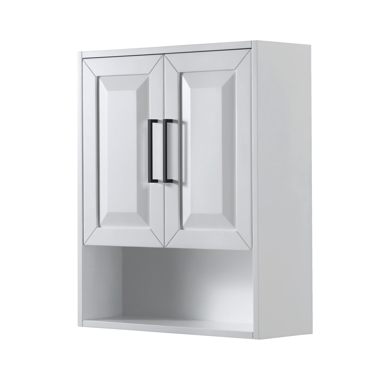 Daria 25" White Bathroom Wall Cabinet with Matte Black Trim