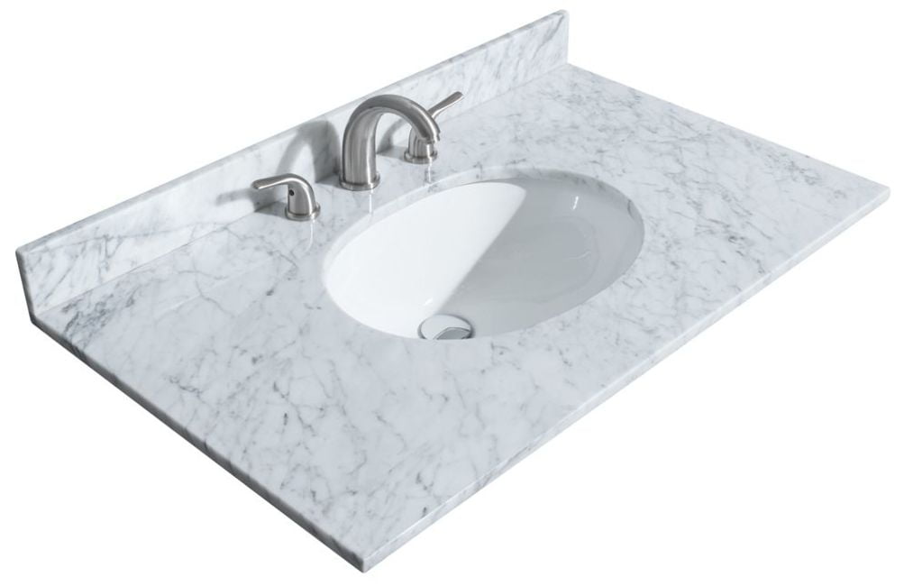 36'' White Carrara Marble Single Bathroom Vanity Top with Sink