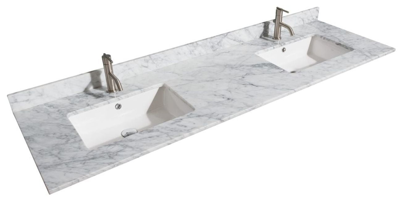 72'' White Carrara Marble Double Vanity Top with Porcelain Sinks