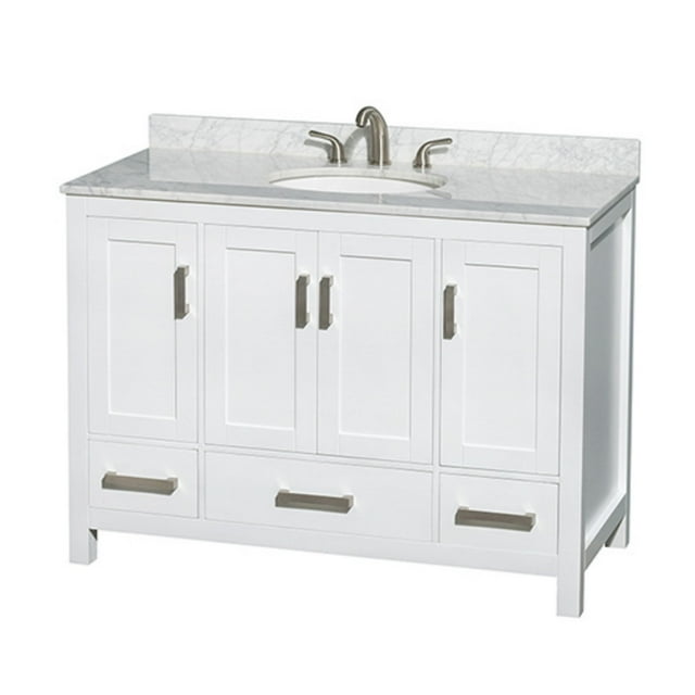 Wyndham WCS141448SWHIVUNOM24 48 Inch White Vanity with Ivory Marble Top