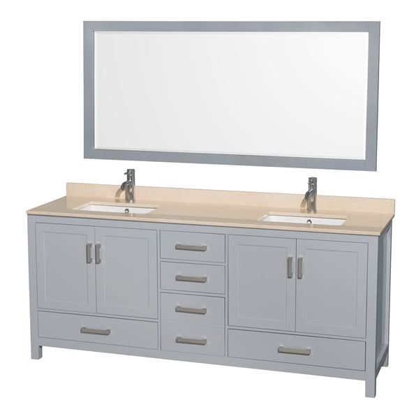 Wyndham WCS141480DGYIVUNSM70 80" Vanity in Gray + Ivory Marble and Square Sink