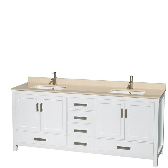 Wyndham WCS141480DWHIVUNSMXX 80 Inch Vanity with Ivory Marble Top in White