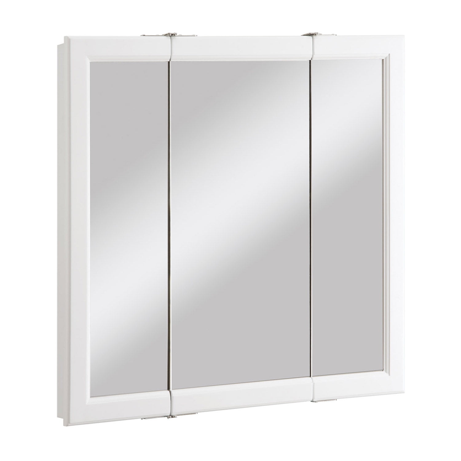 White Tri-View Surface-Mount Bathroom Medicine Cabinet with Solid Wood Frame