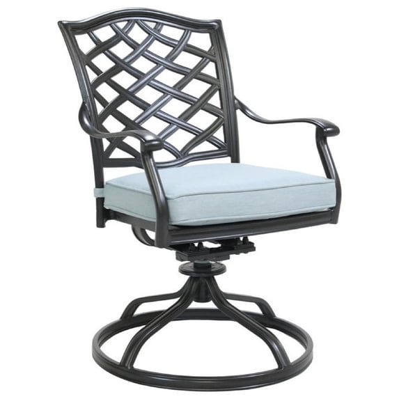 Wynn Outdoor Metal Dining Swivel Chair, Set of 2, Light Blue - Saltoro Sherpi