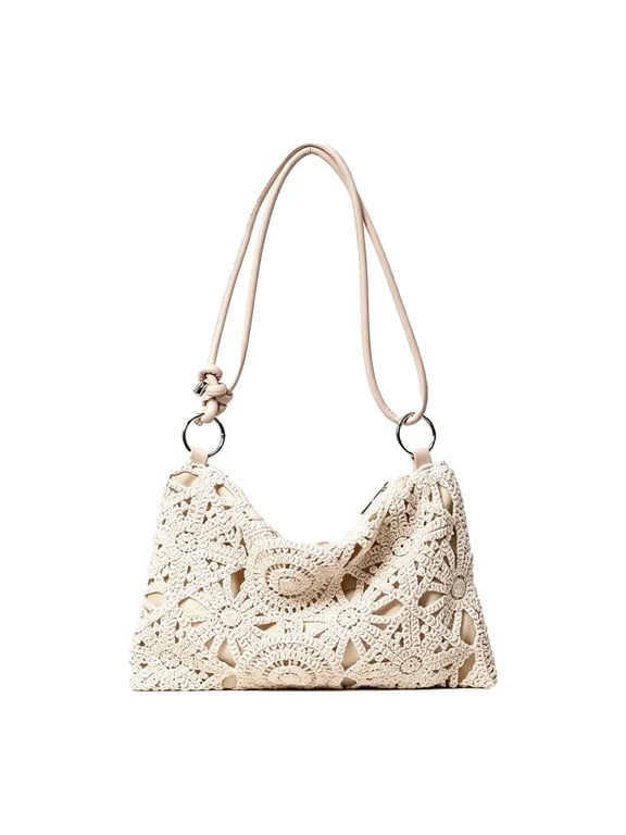 Floral Hollow Out Woven Boho Shoulder Bag, Metal Round Clasp Beach Bag, Holiday Casual Straw Bag for Summer Vacation, Travel, Shopping. Beach Essentials, Hottest Beach Bag for Women