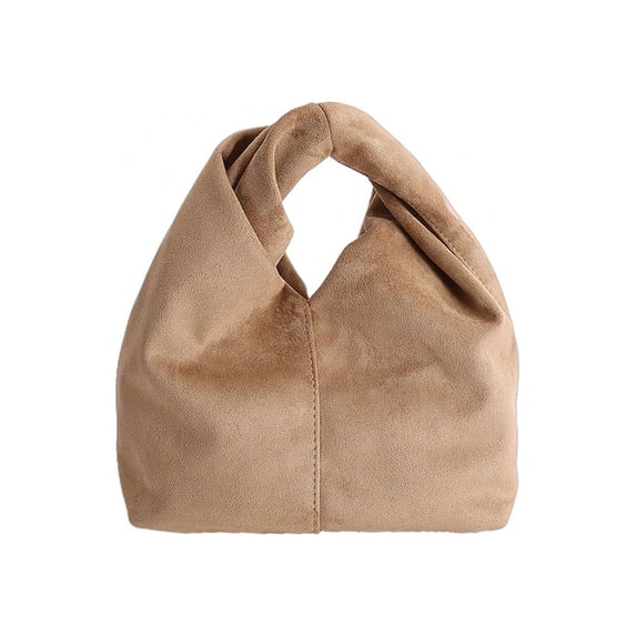 Wynndora Retro Suede Twisted Handle Mini Handbag, Soft Textured Casual Tote Purse, Khaki