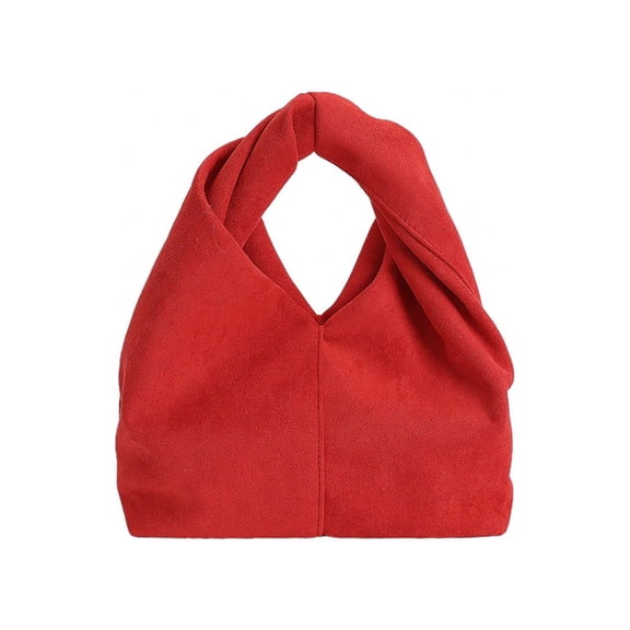 Wynndora Retro Suede Twisted Handle Mini Handbag, Soft Textured Casual Tote Purse, Red