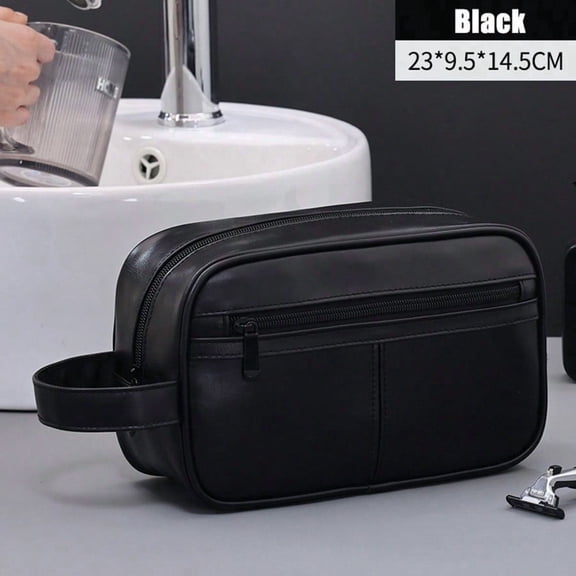 Wynndora Vintage Toiletry Bag, PU Leather Waterproof Travel Dopp Kit, Black