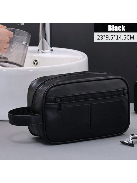 Vintage Toiletry Bag, PU Leather Waterproof Travel Dopp Kit, Black