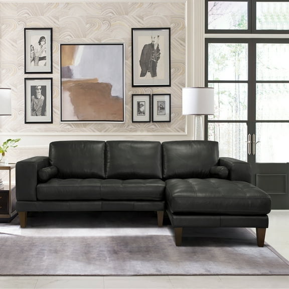 Armen Living Wynne Modern Leather Right Facing Sectional in Black and Brown