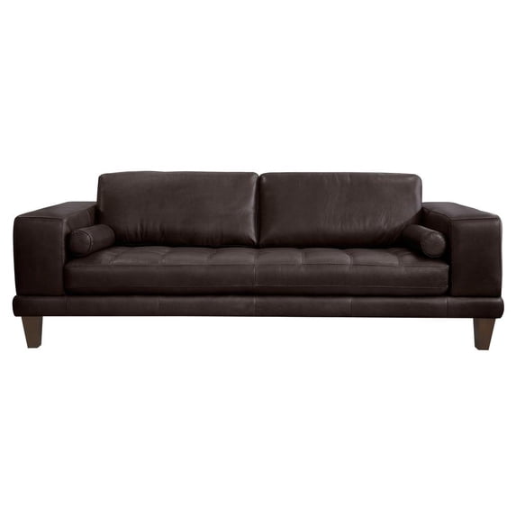 Wynne Sofa in Genuine Espresso Leather with Brown Wood Legs