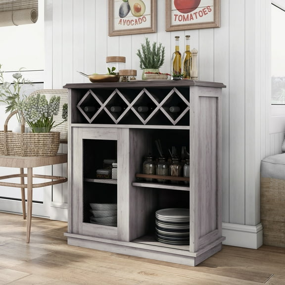 Wynot 4-Shelf Wood Buffet with Sliding Door, Coastal White